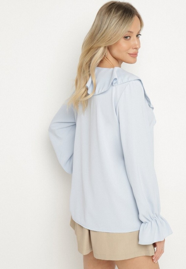 Jasnoniebieska Bluzka z Ozdobną Falbanką Tanalissea