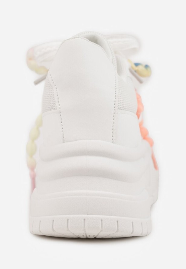 Białe Sneakersy na Platformie z Koralikami Amovanna
