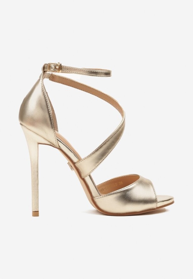 Złote Sandały Vices na Szpilce z Asymetrycznymi Paskami Sarivie