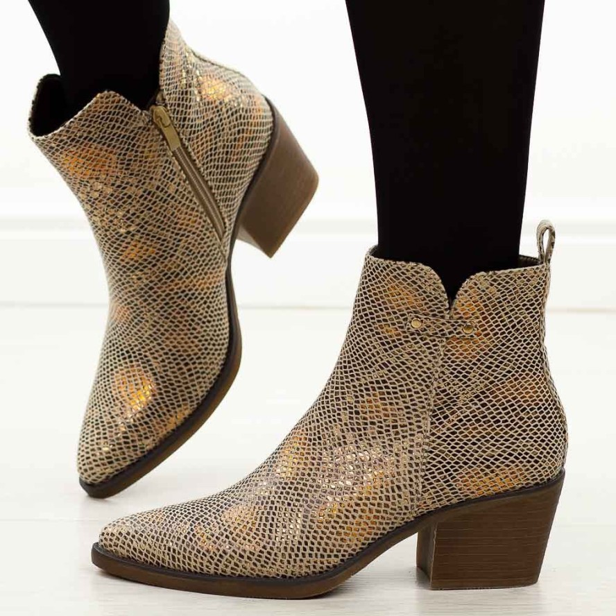 Złote kowbojki, botki damskie M.Daszyński Sa261-1