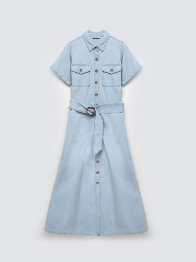 sukienka damska midi jeansowa trapezowa niebieska becca 136