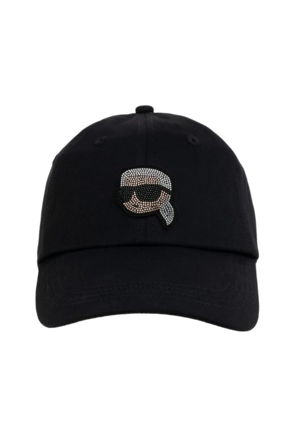 KARL LAGERFELD Czarna damska czapka z daszkiem Ikon Rhinestones