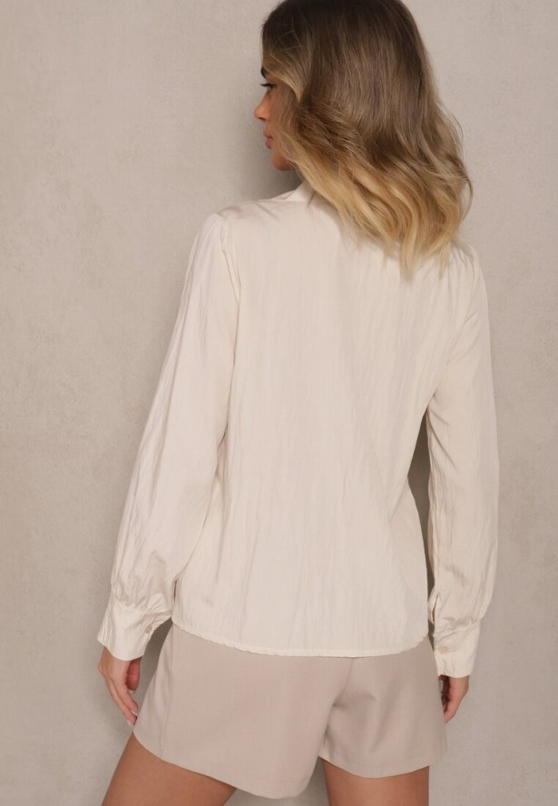 Beżowa Koszula z Wiskozą Ozdobiona Koronką Tenamara