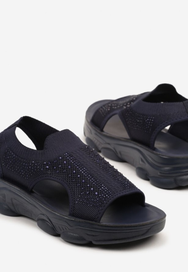 Granatowe Sandały Sportowe z Elastyczną Cholewką na Grubej Podeszwie Lirasette