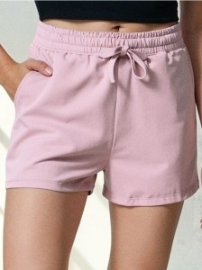 Szorty z wiązaniem w pasie soft touch - różowy