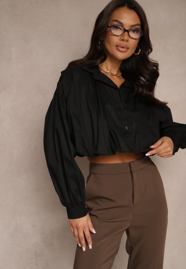 Czarna Krótka Koszula z Bawełny Nuridelle