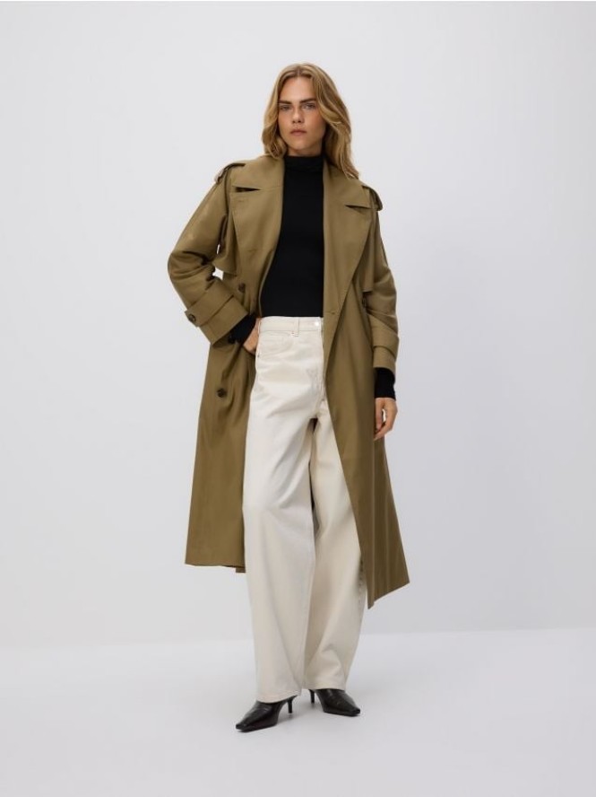 Dwurzędowy trencz - oliwkowy