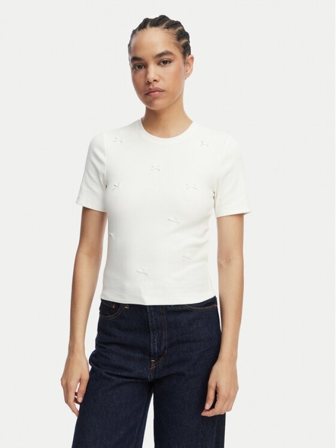 ONLY T-Shirt Femke 15369336 Kremowy Slim Fit
