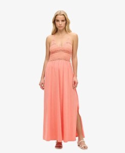 superdry Maxi sukienka z koronki i dżerseju – Fusion Coral