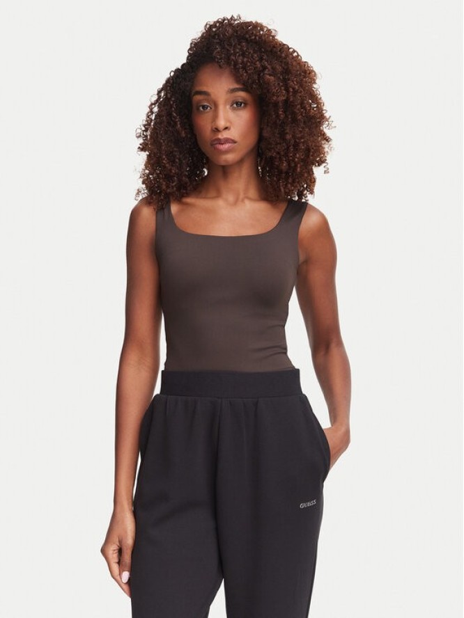 Guess Top V6YP18 K4788 Brązowy ciemny Slim Fit