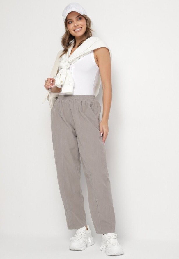 Szare Klasyczne Spodnie z Bawełny z Wysokim Stanem Isesi