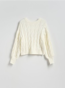 Sweter z ozdobnym wiązaniem na plecach - złamana biel