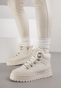 Beżowe Sneakersy na Grubej Podeszwie z Futerkiem Alweda