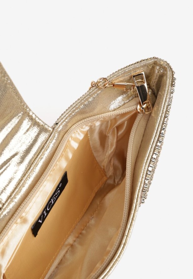 Złota Torebka Kopertówka Kokarda Vices Ozdobiona Cyrkoniami Deranne