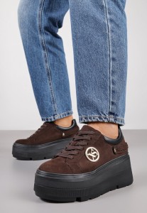 Brązowe Sneakersy Vices na Grubej Podeszwie z Metaliczną Ozdobą Tatorelis
