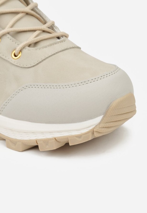 Beżowe Botki Trekkingowe na Platformie ze Sznurowaniem Labrinna