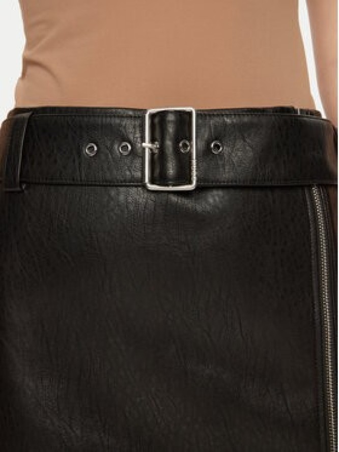 HUGO Spódnica skórzana mini 50533859 Czarny Regular Fit