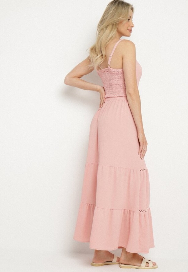 Różowy Komplet z Dopasowanym Topem i Rozkloszowaną Spódnicą Addira