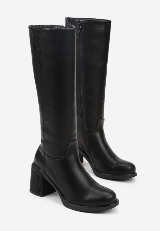 Czarne Kozaki VICES na Słupku ze Skóry Naturalnej Fezenna