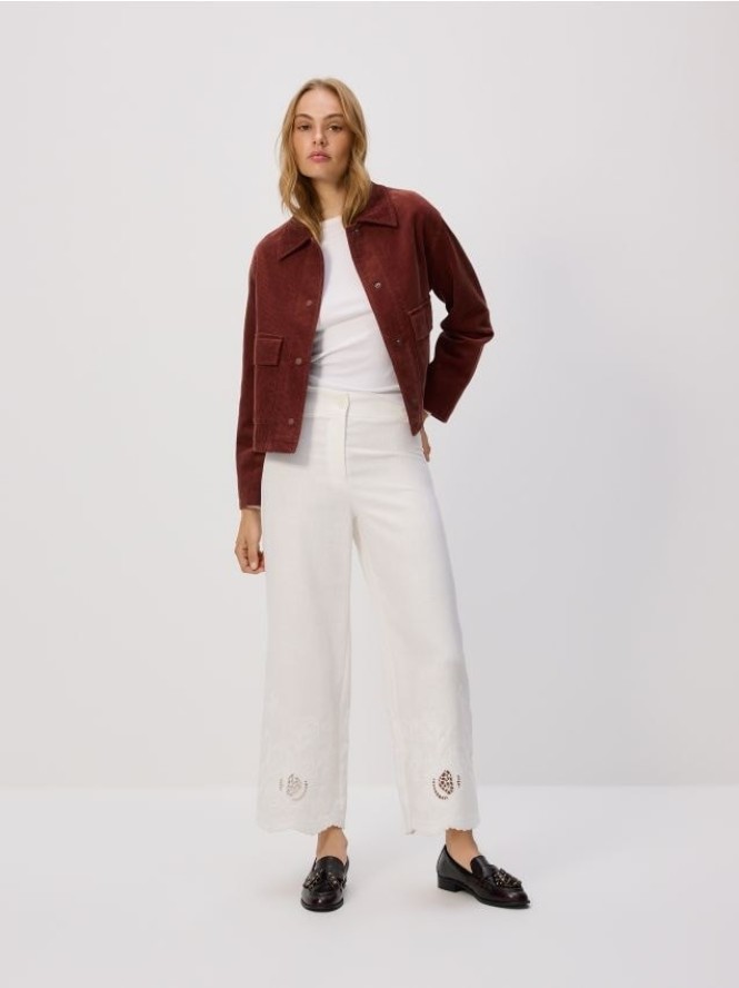 Szerokie spodnie z dodatkiem lnu - biały