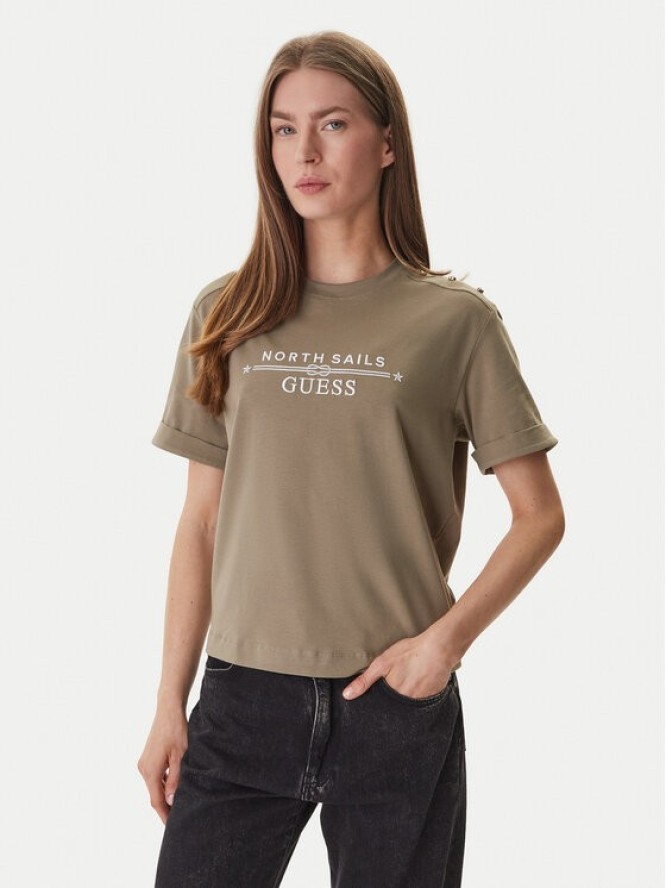 Guess T-Shirt GUESS x NORTH SAILS W6GI03 K2657 Zielony Relaxed Fit