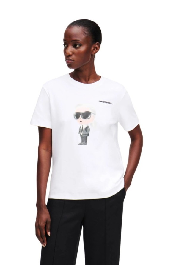 KARL LAGERFELD Biały t-shirt damski Ikon Aquarelle K, Rozmiar XL