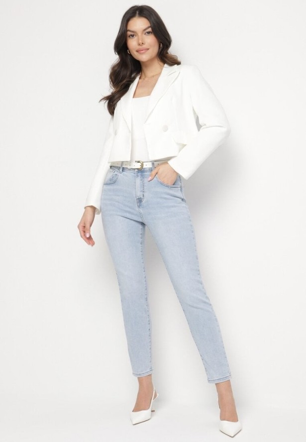 Jasnoniebieskie Jeansy o Kroju Slim Ravirra