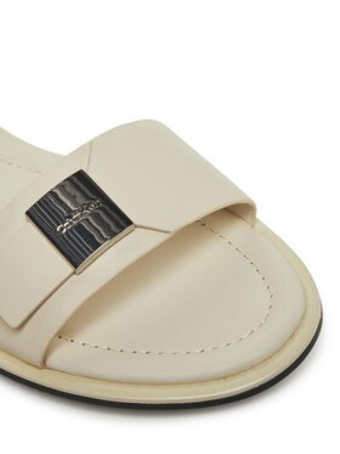 Calvin Klein Sandały Flat Sandal W/Ck Hw - Lth HW0HW02367 Écru