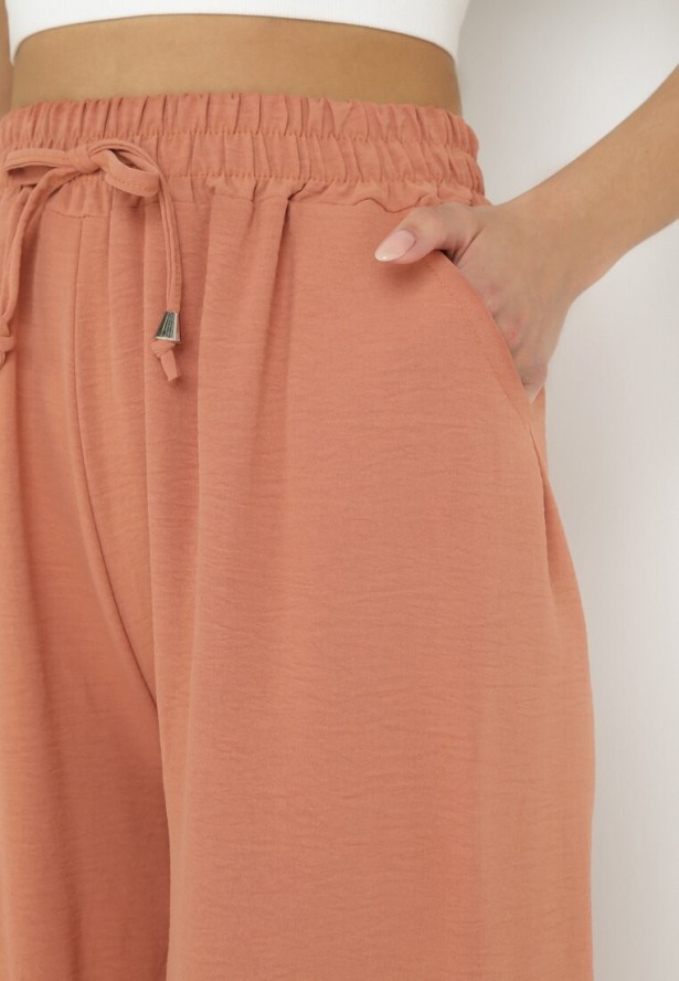 Różowe Szerokie Spodnie z Gumką w Pasie Sliverta