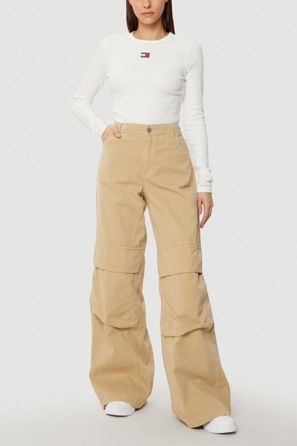 TOMMY JEANS Beżowy damski longsleeve, Rozmiar L