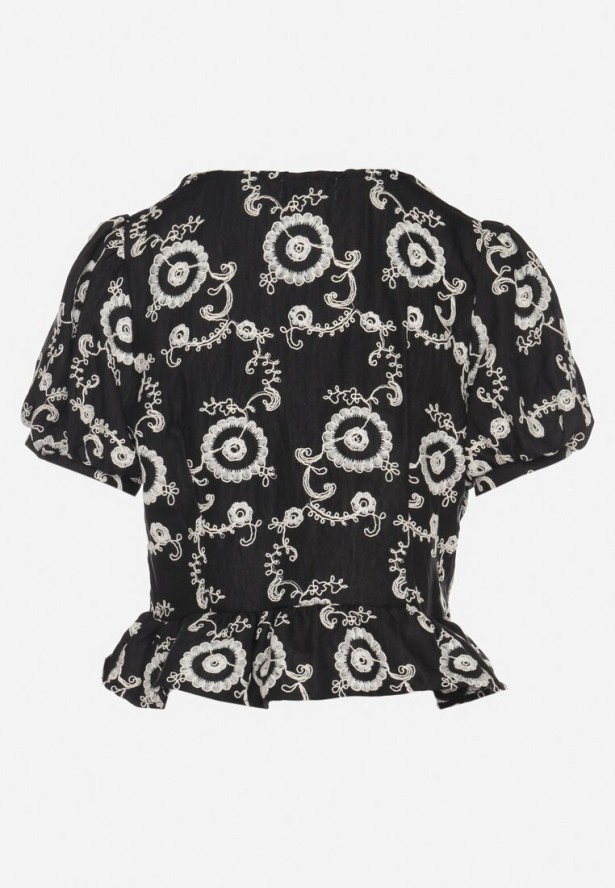 Czarna Bawełniana Bluzka z Ozdobnym Haftem Selselina