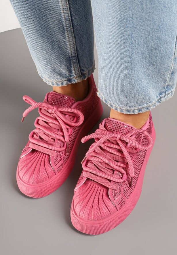 Fuksjowe Sneakersy Ozdobione Cyrkoniami na Platformie Lisavionea