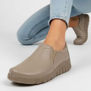 Beżowe Półbuty Wasak Skórzane Buty Damskie