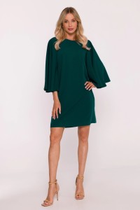 Elegancka sukienka trapezowa z bufiastymi rękawami zielona