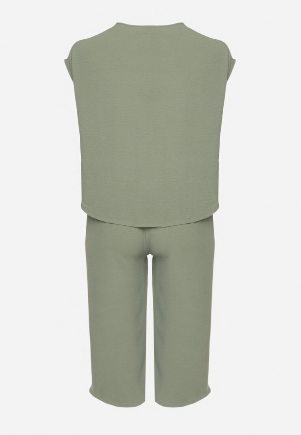 Jasnozielony Komplet Bluzka i Szerokie Spodnie Jenoretia