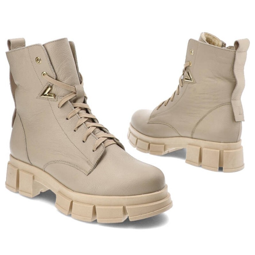 Beżowe Trzewiki Pollonus Modne Buty Damskie