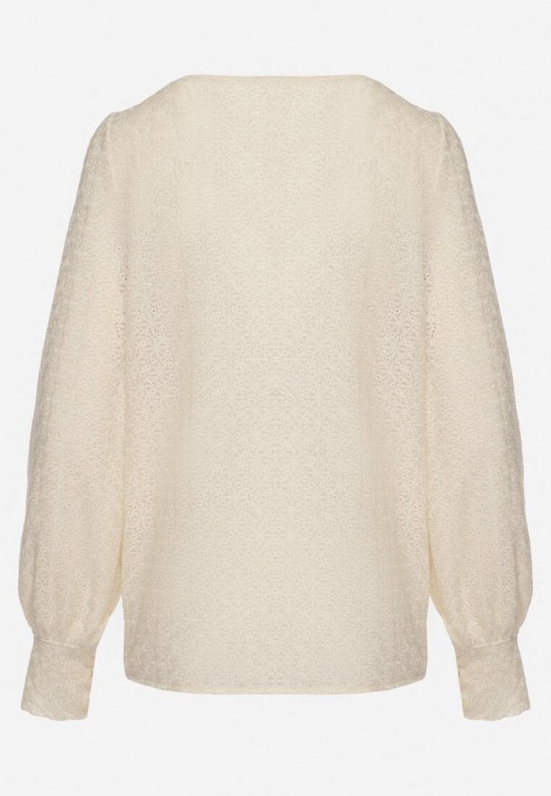 Jasnobeżowa Koszula Ażurowa z Bawełny Marilon