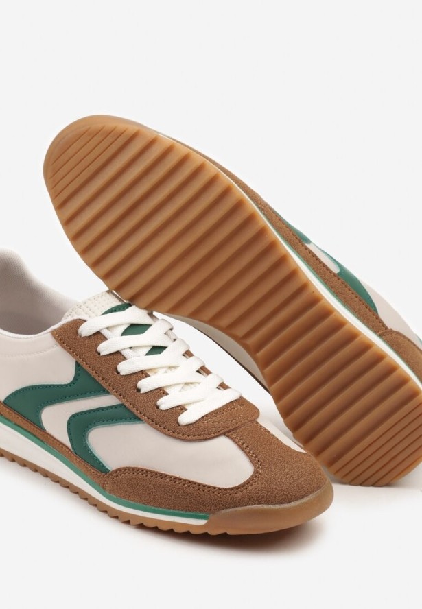 Brązowo-Zielone Sneakersy w Stylu Tenisówek Julirelle