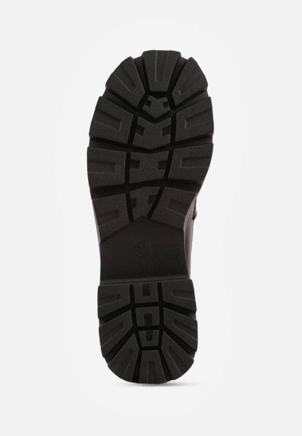 Czarne Mokasyny na Grubej Podeszwie z Ozdobną Klamrą Kikirra