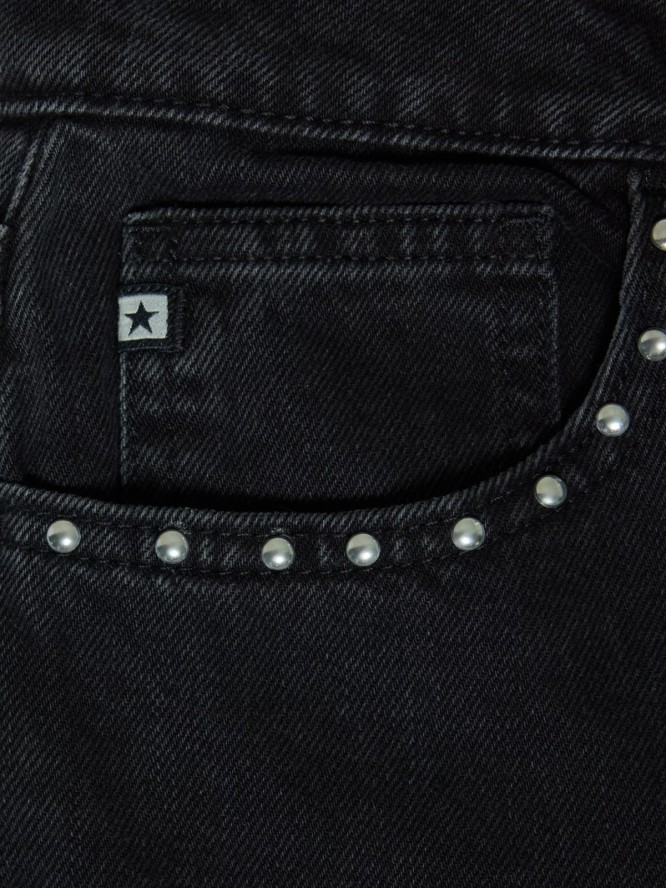 Jeansy damskie z szeroką nogawką z ozdobnymi dżetami czarne Atrea 929