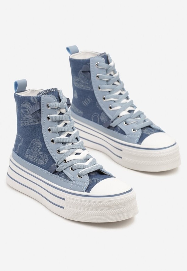 Niebieskie Trampki na Grubej Podeszwie w Serduszka za Kostkę Umirana