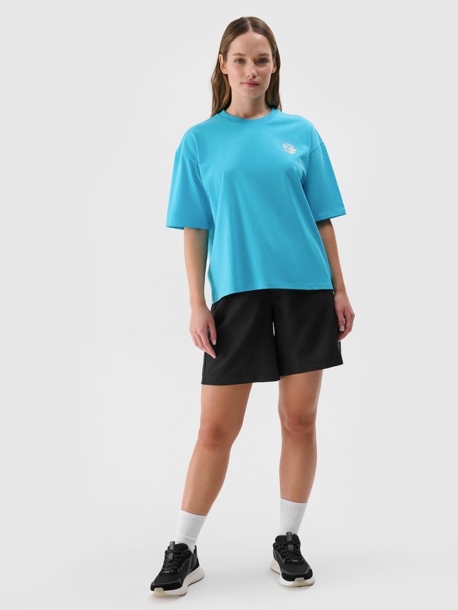 4F T-shirt oversize z nadrukiem damski - turkusowy XS