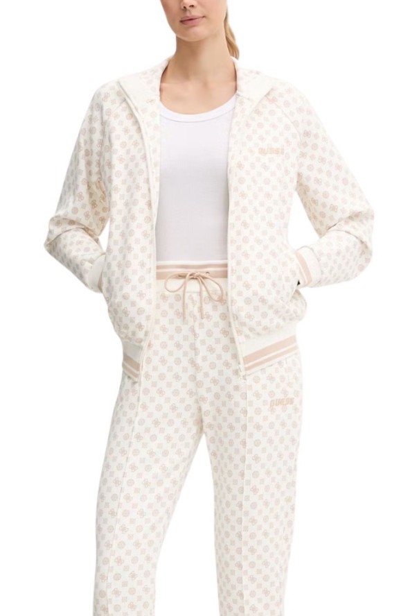 GUESS Kremowa rozpinana bluza damska w monogram Aggie, Rozmiar M