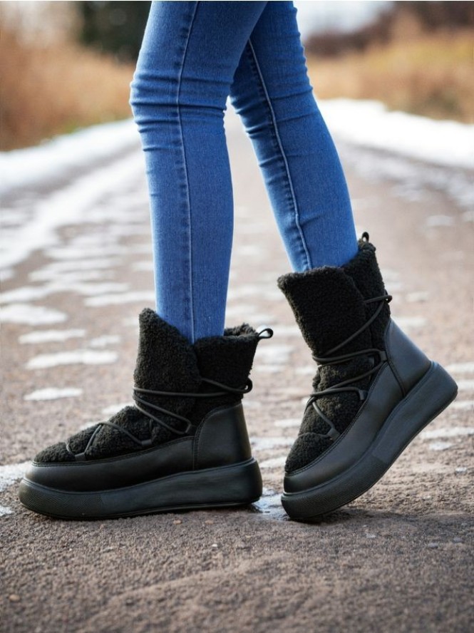 Śniegowce na grubej podeszwie - czarny