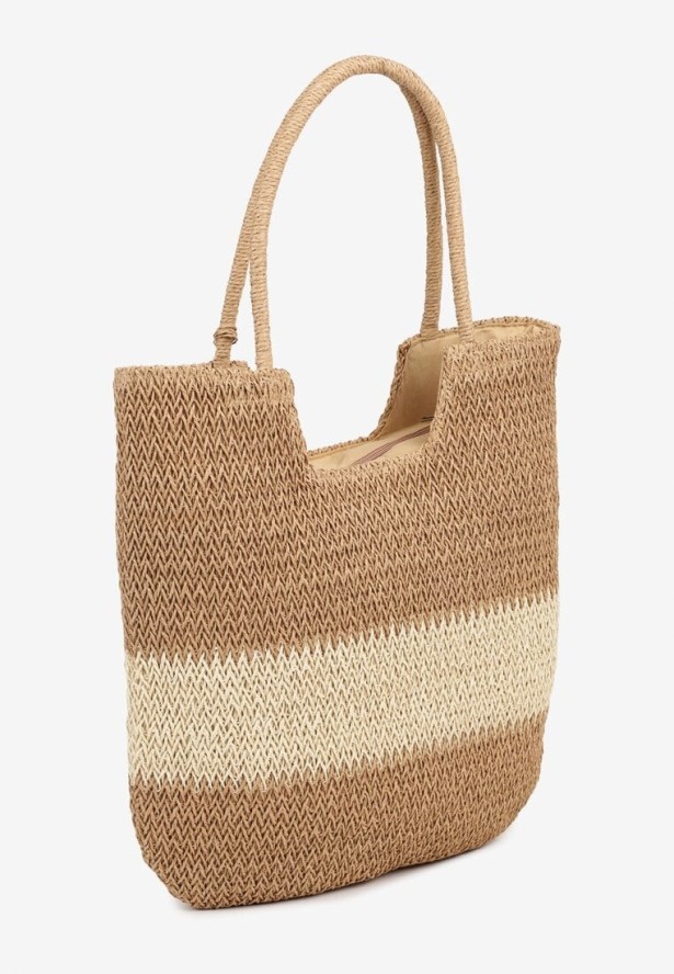 Ciemnobeżowa Torebka na Ramię Ozdobiona Frędzlem i Plecionką Rinaluna