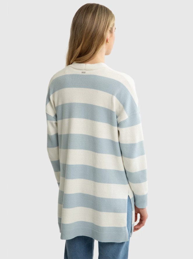 Sweter kardigan damski z kieszeniami w niebiesko-białe pasy Marilla 400