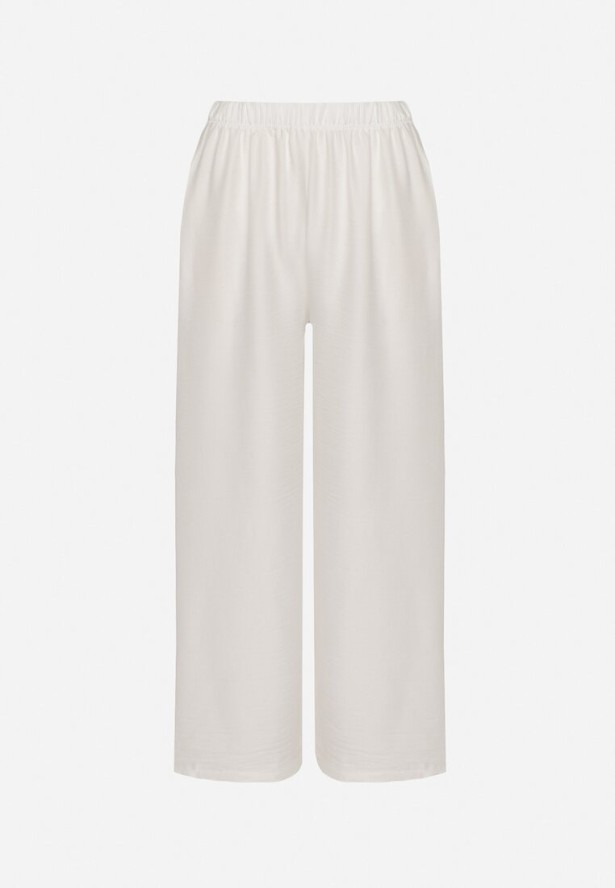 Białe Szerokie Spodnie Palazzo z Wysokim Stanem Aranwenna