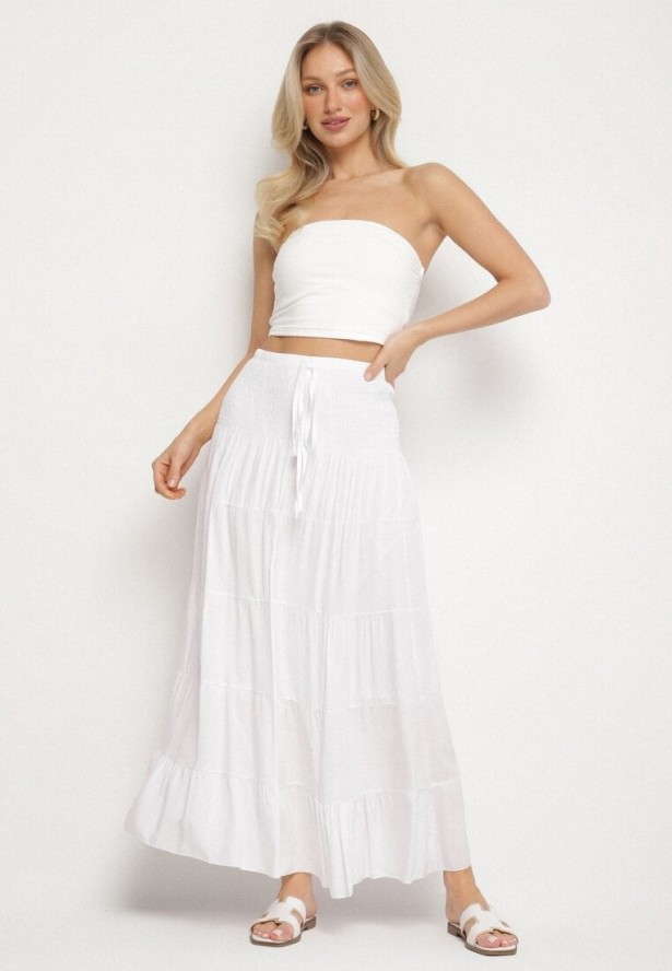 Biała Spódnica z Wiskozą z Wysokim Stanem i Falbanami Ellimee