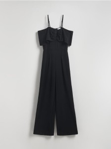 Kombinezon z dekoracyjną falbaną - czarny