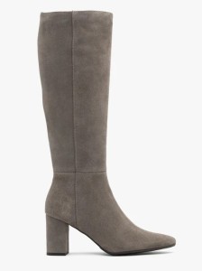 Szare kozaki na słupku ze skóry welurowej